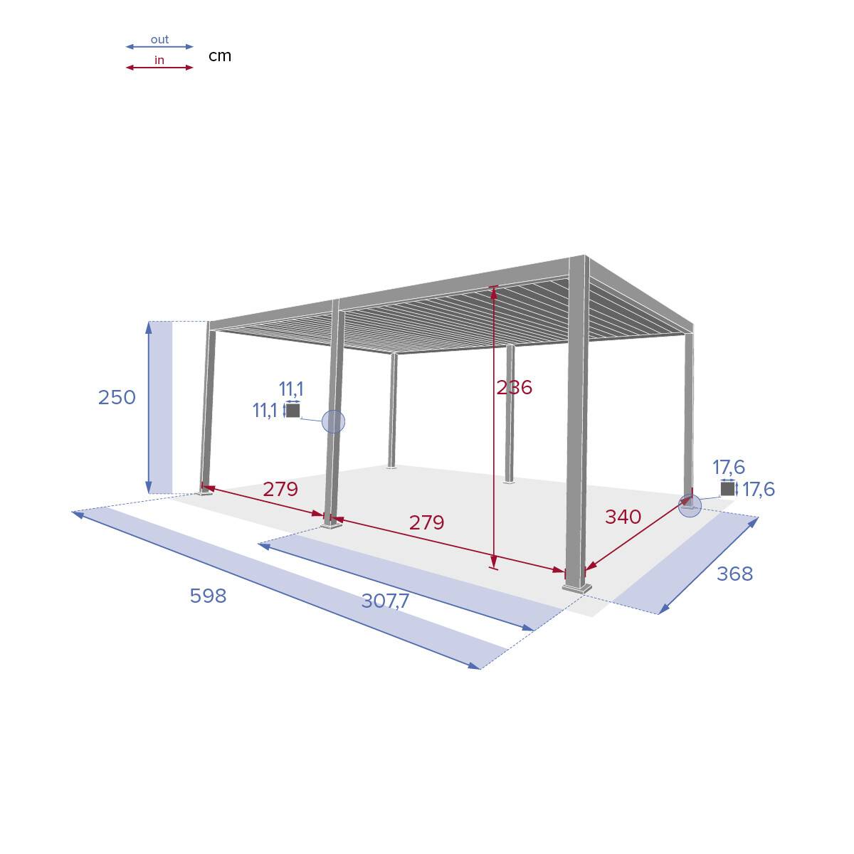 Hesperide - Pergola bioclimatique  "Evora" grand modèle 6x3,6m en aluminium traité époxy Graphite - Hespéride - Image 4