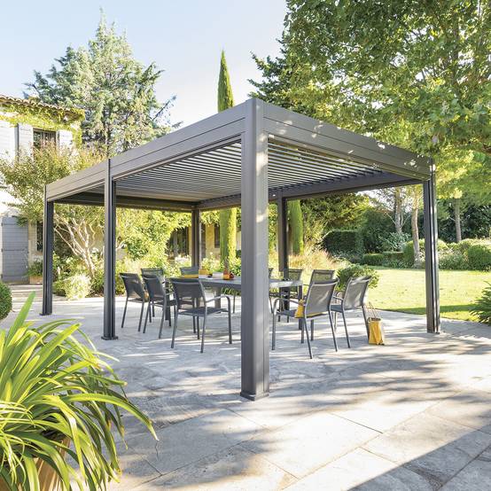Hesperide - Pergola bioclimatique "Evora" grand modèle 6x3,6m en aluminium traité époxy Graphite - Hespéride - Image 1