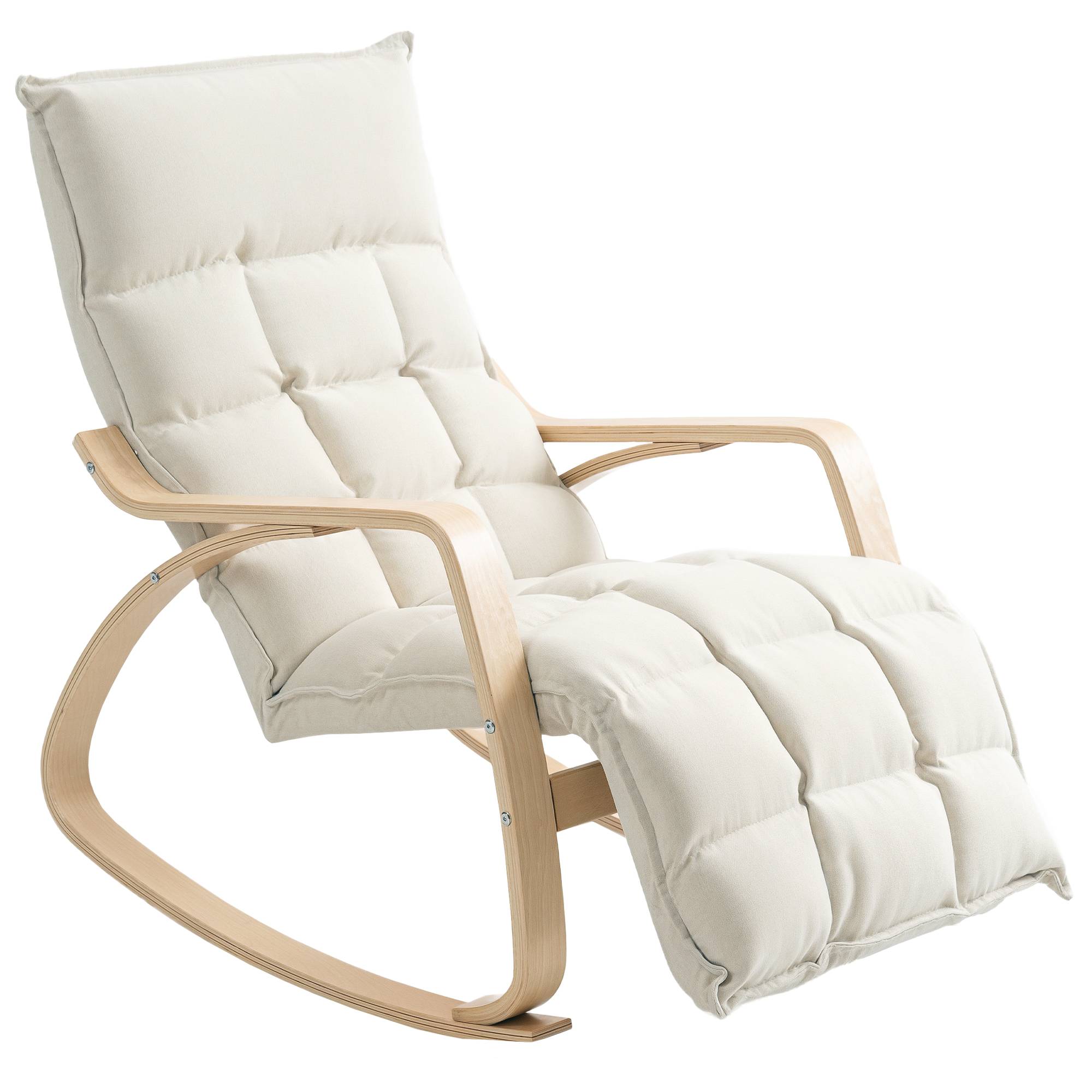Sans Marque - Fauteuil à bascule avec repose-pieds ajustable, rocking chair avec pieds en bois de bouleau, 67 x 106-123 x 92 cm, crème - Image 2