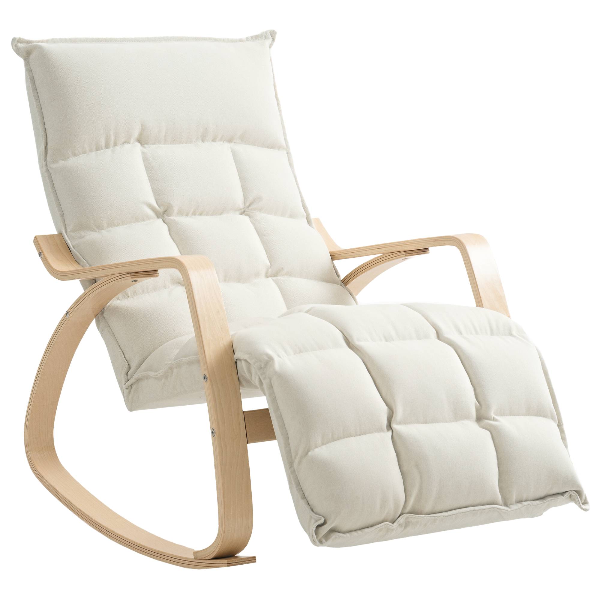 Sans Marque - Fauteuil à bascule avec repose-pieds ajustable, rocking chair avec pieds en bois de bouleau, 67 x 106-123 x 92 cm, crème - Image 1