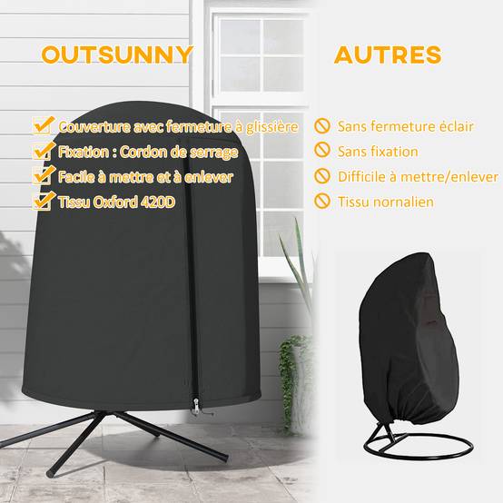 Housse de protection pour fauteuil suspendu de jardin, imperméable avec fermeture éclair, tissu Oxford Ø128 x 190H cm - Image 7
