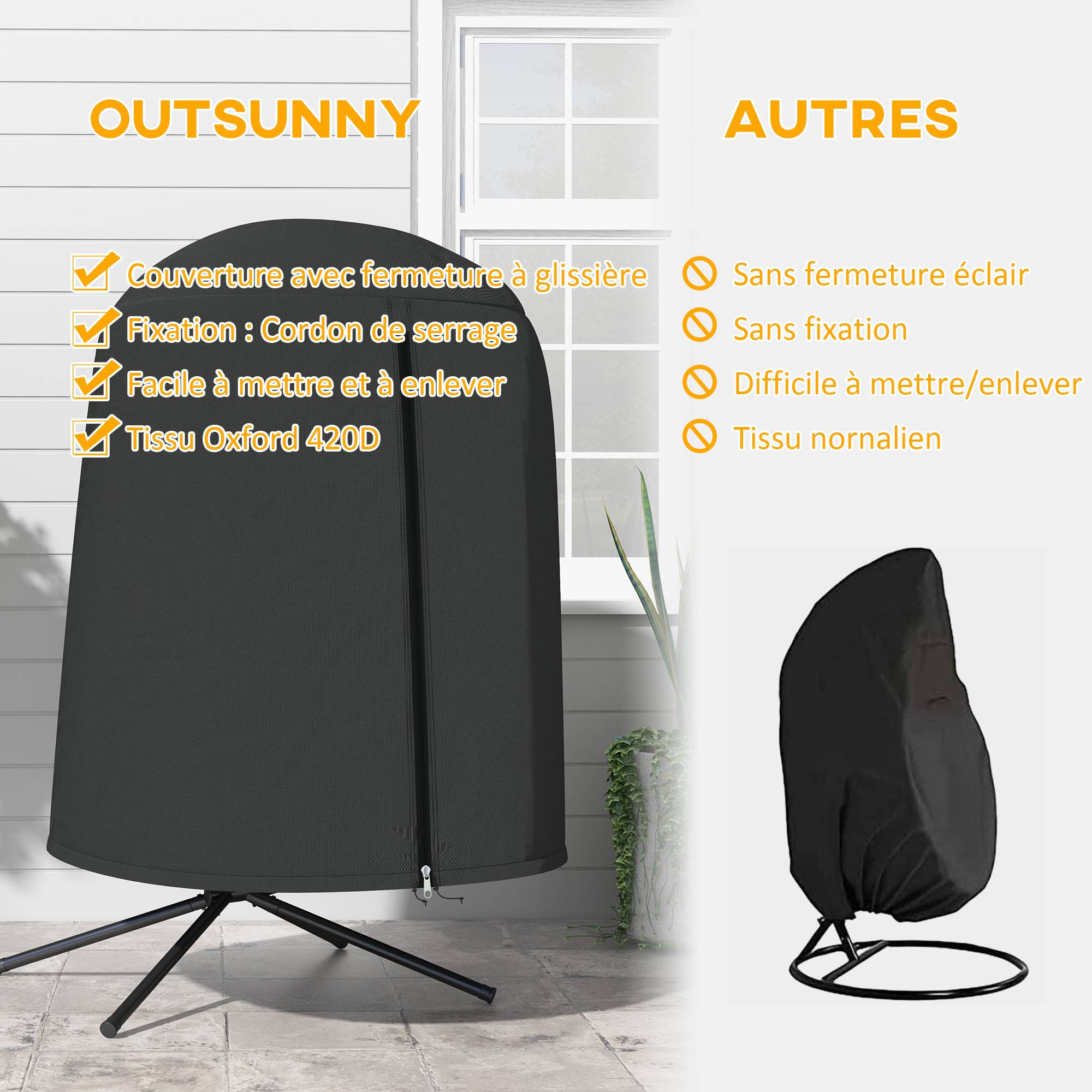 Housse de protection pour fauteuil suspendu de jardin, imperméable avec fermeture éclair, tissu Oxford Ø128 x 190H cm - Image 7