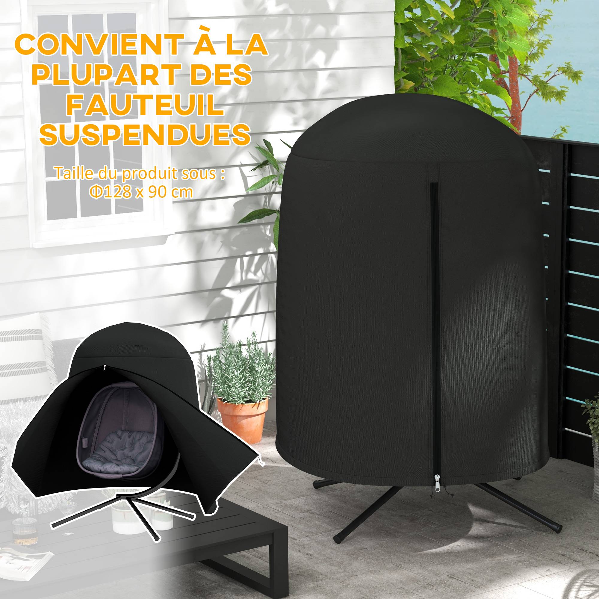Housse de protection pour fauteuil suspendu de jardin, imperméable avec fermeture éclair, tissu Oxford Ø128 x 190H cm - Image 6