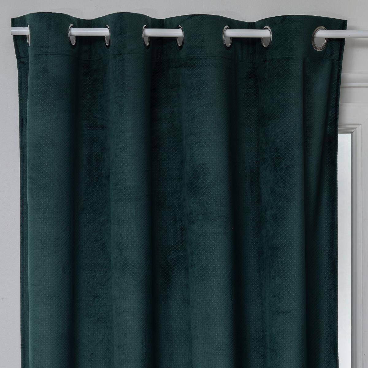 Atmosphera - Lot de 2 Rideaux à  œillets Occultant en Velours Vert cèdre motif en relief 140 x 260 cm - Image 2