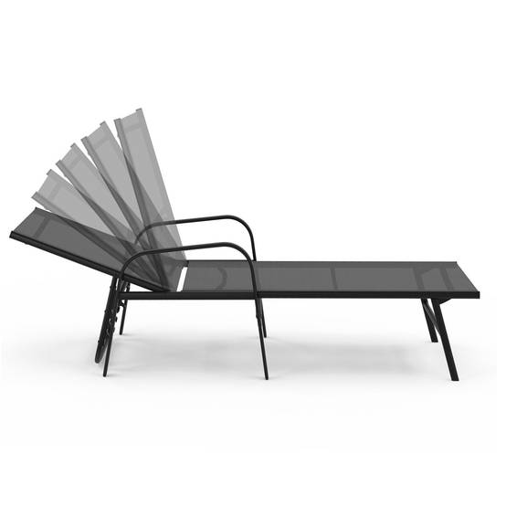 Lot de 2 transats de jardin inclinables FIDJI en acier noir et toile gris anthracite - Image 3