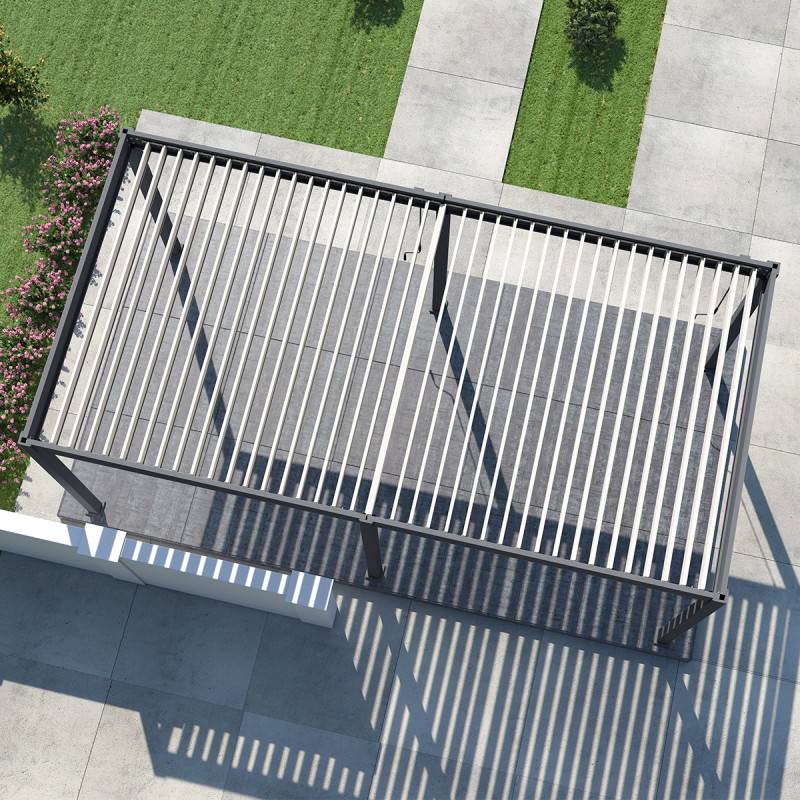 Ombrea - Pergola bioclimatique Ombréa autoportante VS - 3x6M bicolore + 2 stores anthracites - Image 5