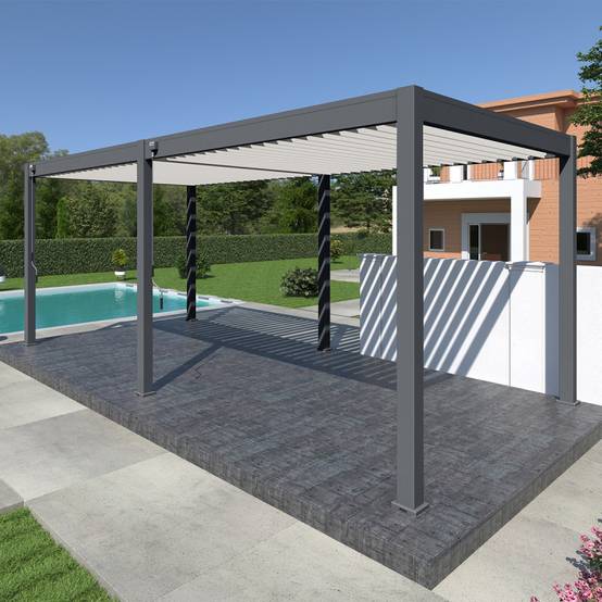 Ombrea - Pergola bioclimatique Ombréa autoportante VS - 3x6M bicolore + 2 stores anthracites - Image 3