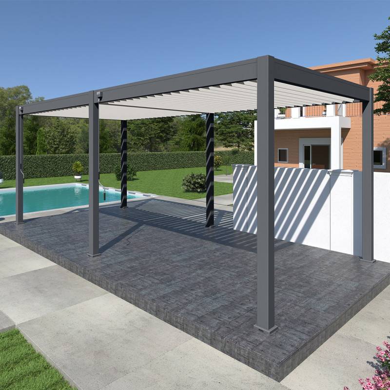 Ombrea - Pergola bioclimatique Ombréa autoportante VS - 3x6M bicolore + 2 stores anthracites - Image 3