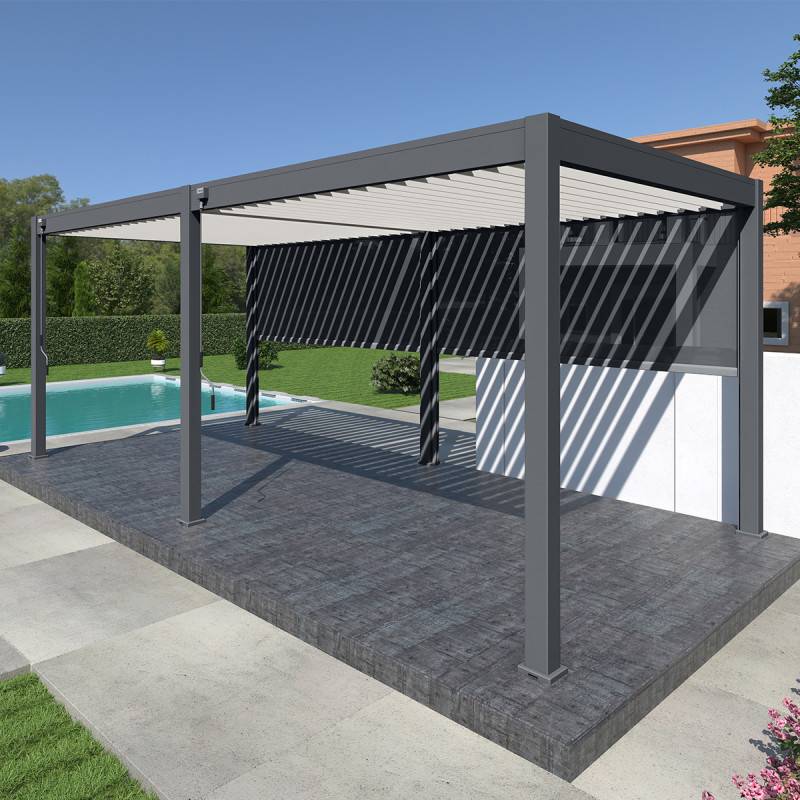 Ombrea - Pergola bioclimatique Ombréa autoportante VS - 3x6M bicolore + 2 stores anthracites - Image 1