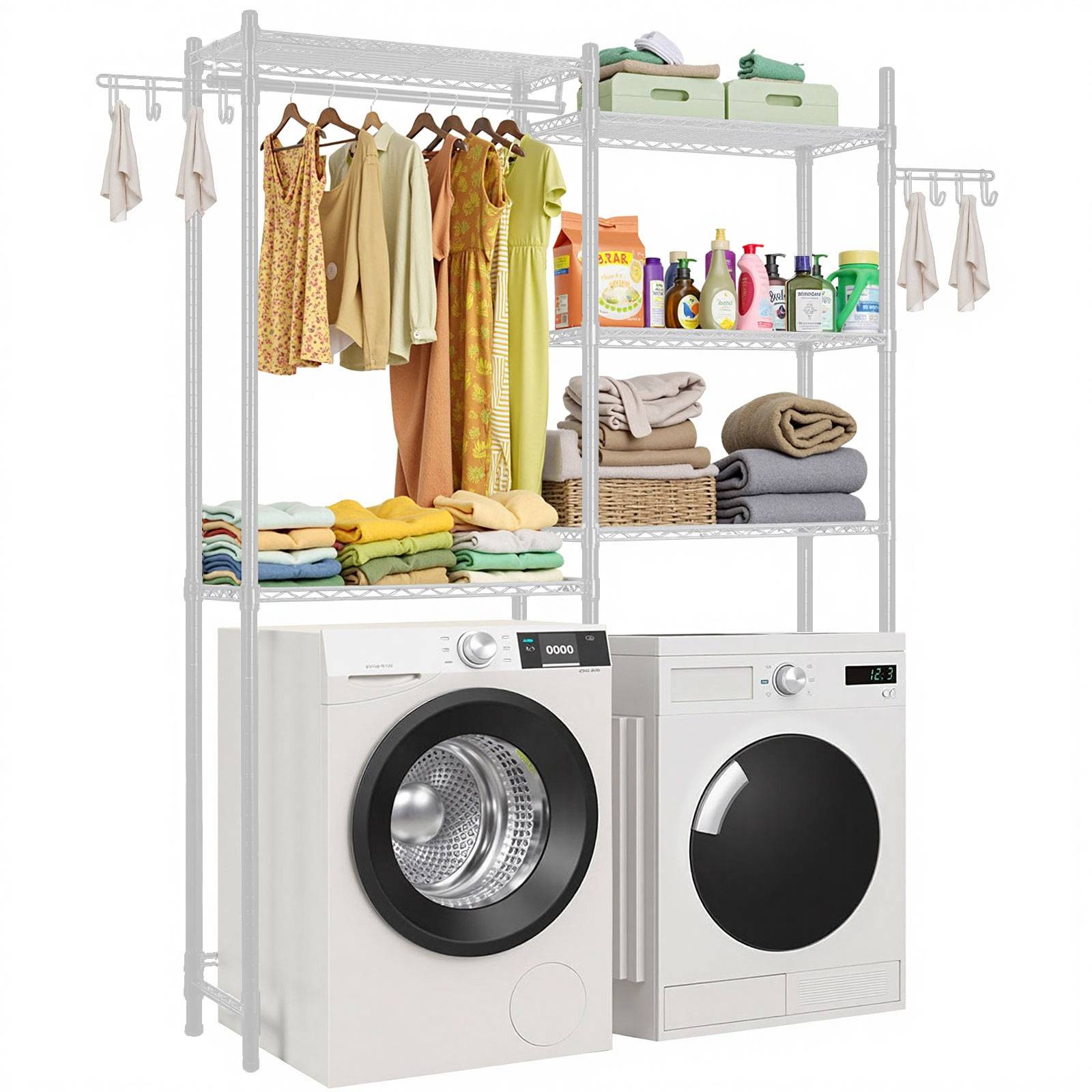 VEVOR Étagère rangement lave-linge/sèche-linge 5 niveaux, étendoir, 2 rangées. - Image 1