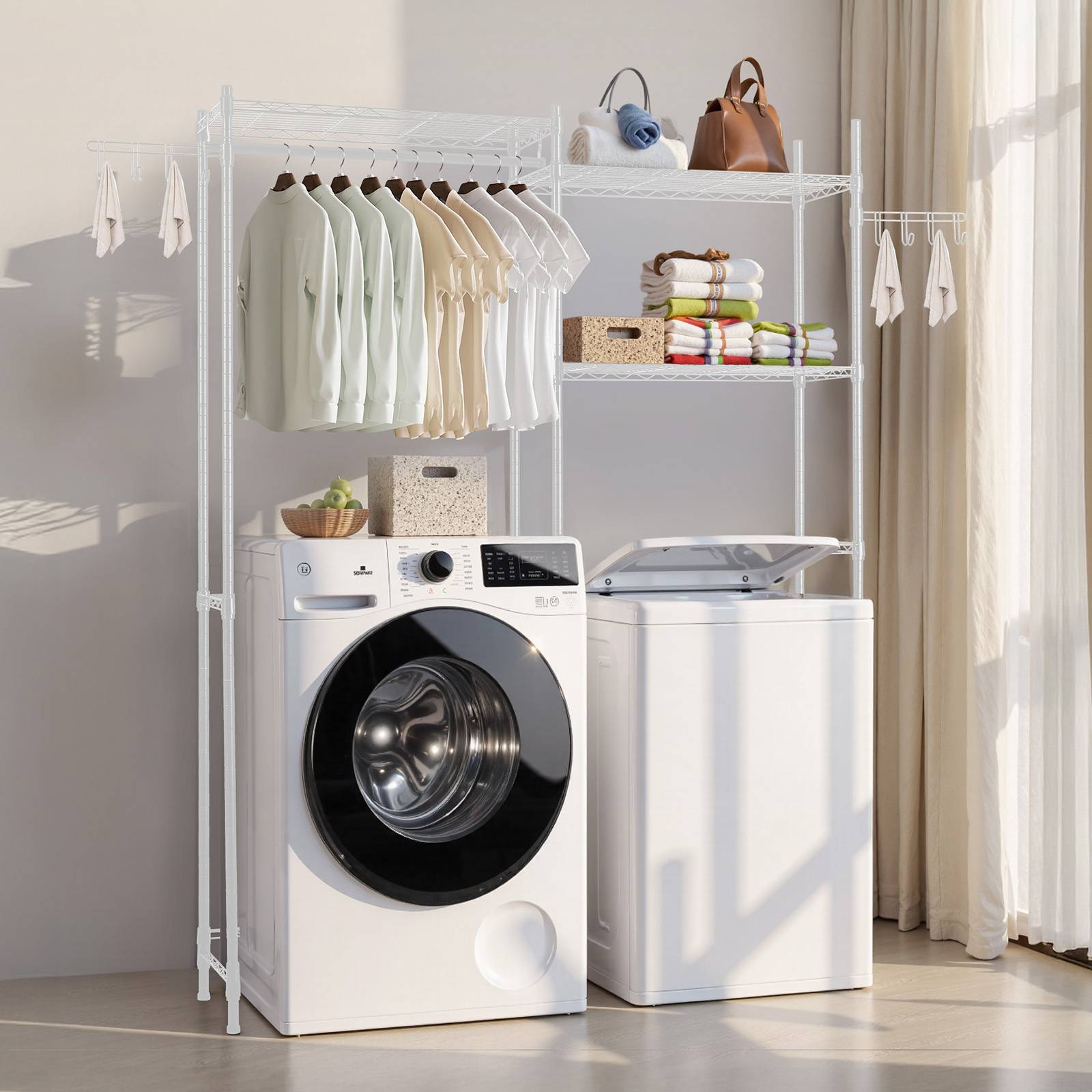 VEVOR Étagère rangement lave-linge/sèche-linge 5 niveaux, étendoir, 2 rangées. - Image 8