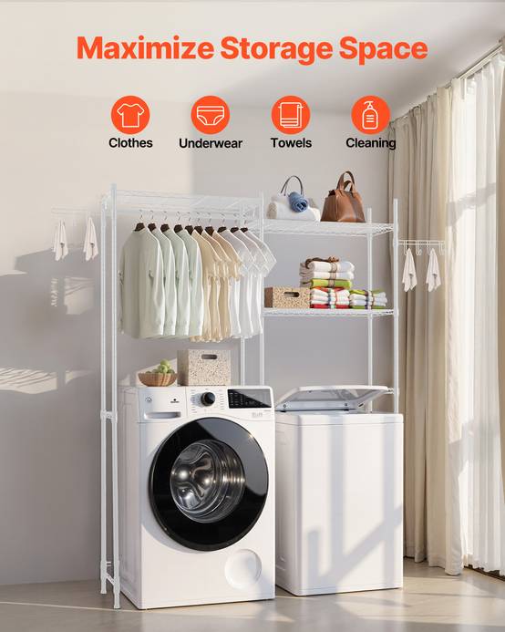 VEVOR Étagère rangement lave-linge/sèche-linge 5 niveaux, étendoir, 2 rangées. - Image 3