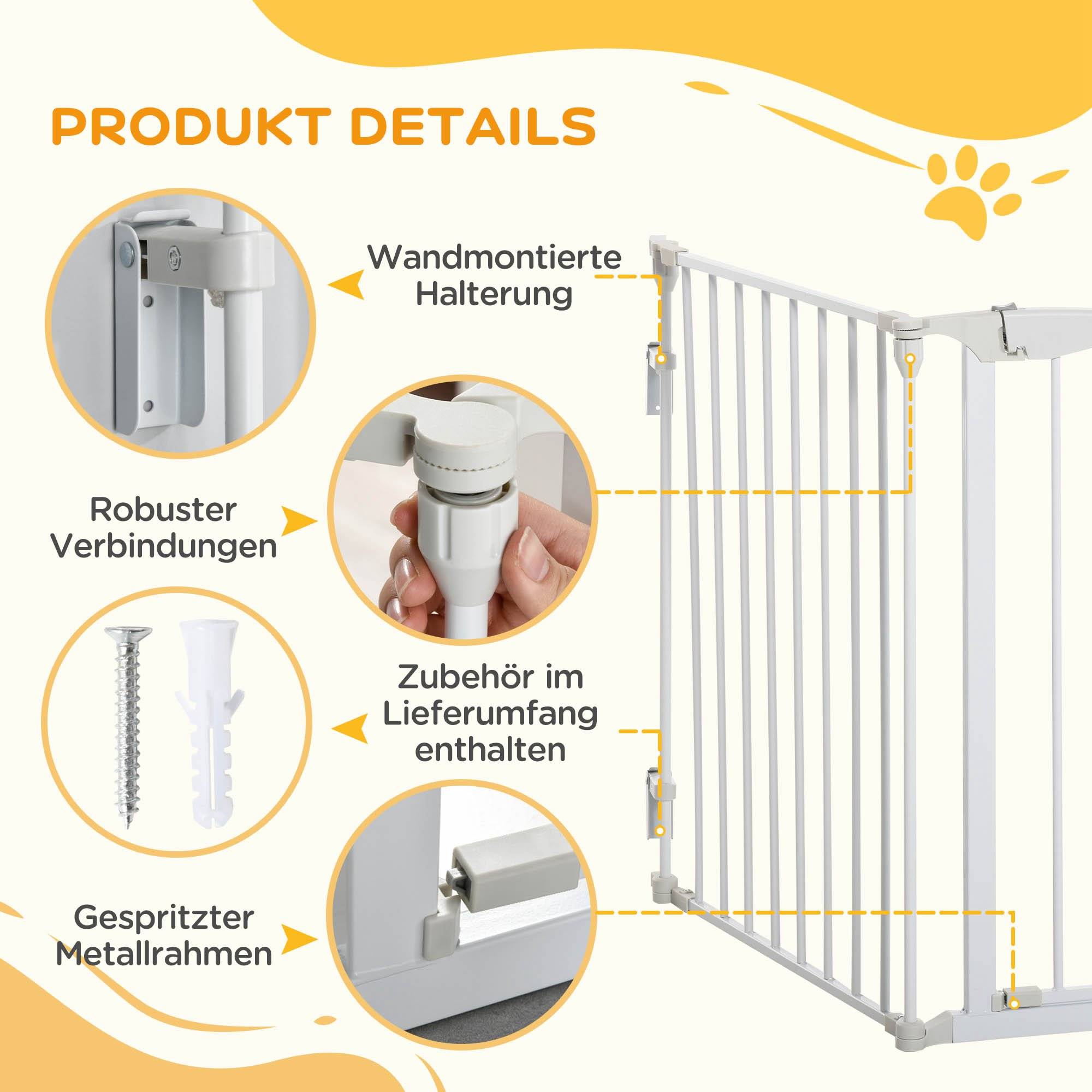 Barrière Sécurité Chien Métal Pliable 3 Panneaux Protection Escalier Cheminée 180cm Blanc - ComfortXL Pet Living - Image 4