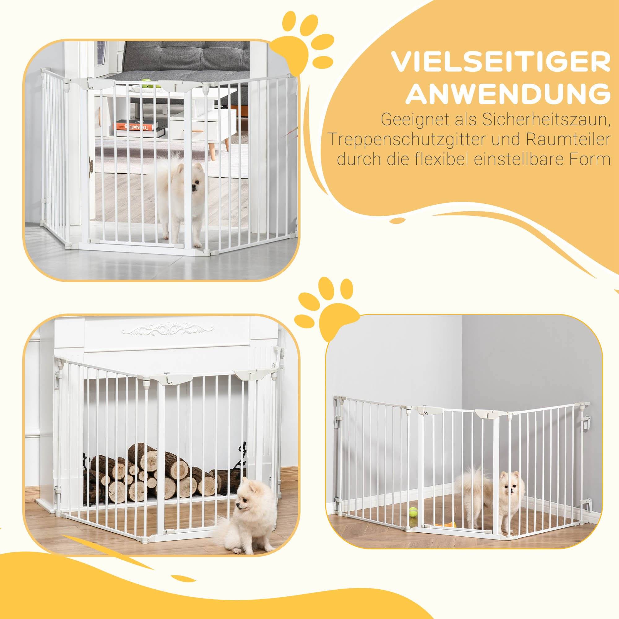 Barrière Sécurité Chien Métal Pliable 3 Panneaux Protection Escalier Cheminée 180cm Blanc - ComfortXL Pet Living - Image 5