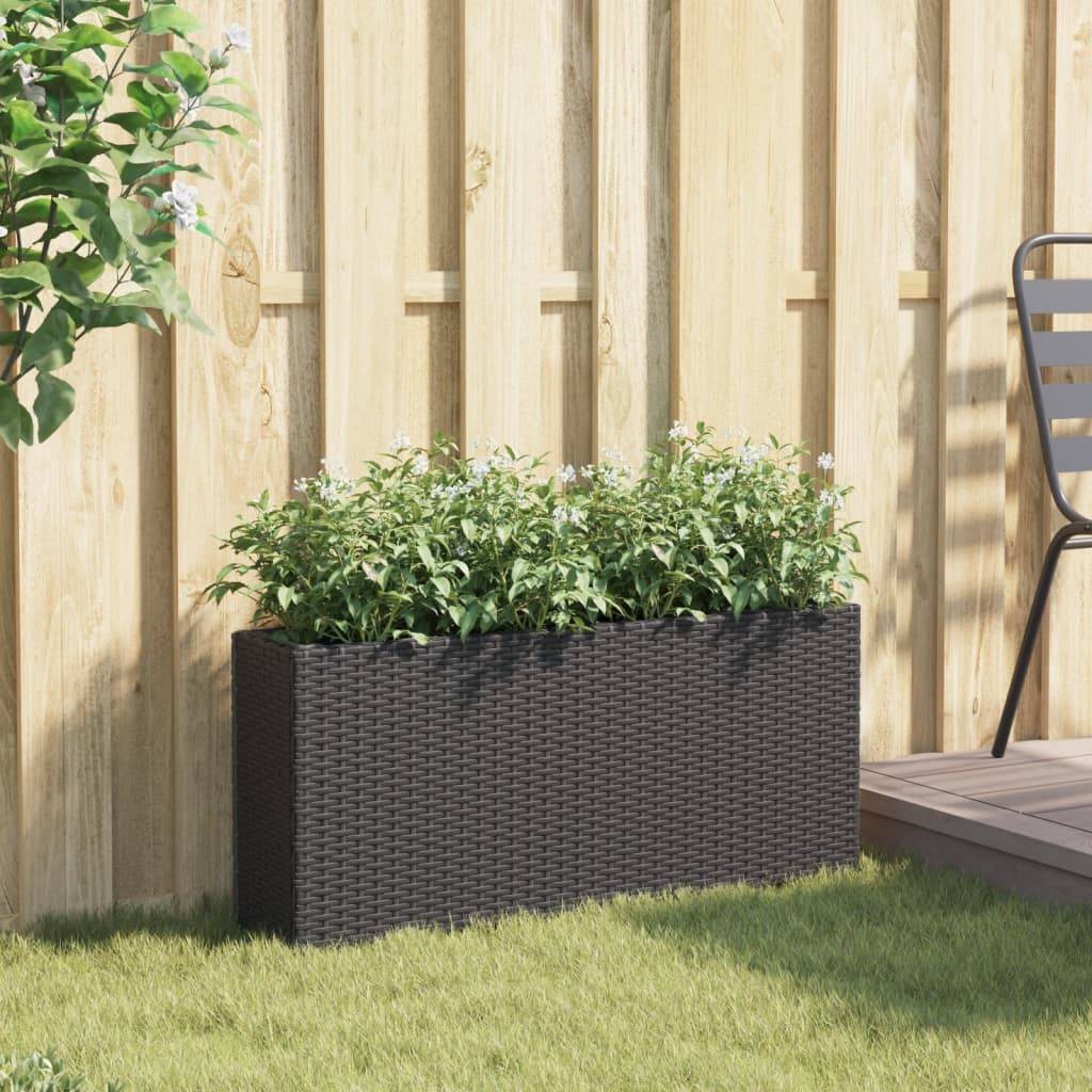 Jardinière | Pot de fleurs | Cache-pot | Bac à fleurs avec 2 pots noir 90x20x40 cm résine tressée - Image 3