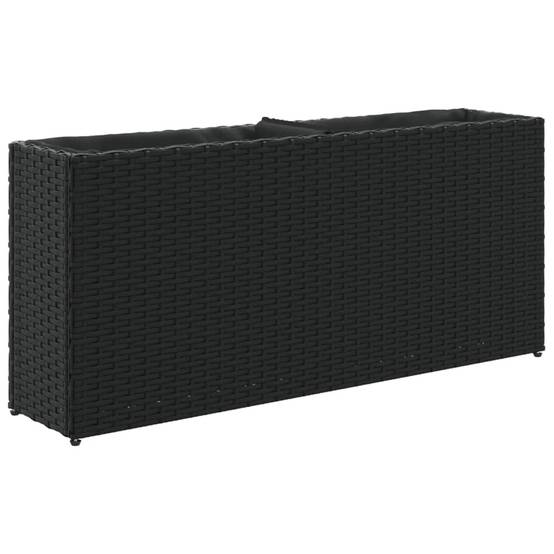 Jardinière | Pot de fleurs | Cache-pot | Bac à fleurs avec 2 pots noir 90x20x40 cm résine tressée - Image 1