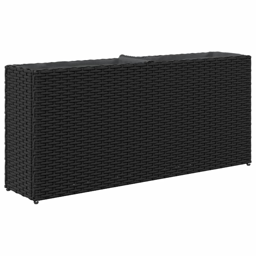 Jardinière | Pot de fleurs | Cache-pot | Bac à fleurs avec 2 pots noir 90x20x40 cm résine tressée - Image 7
