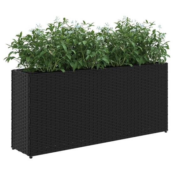 Jardinière | Pot de fleurs | Cache-pot | Bac à fleurs avec 2 pots noir 90x20x40 cm résine tressée - Image 4