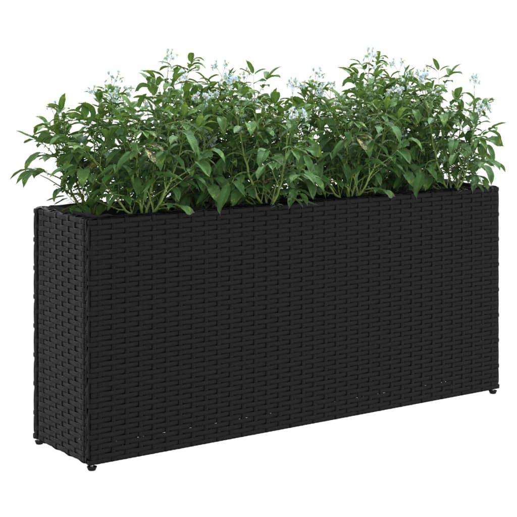 Jardinière | Pot de fleurs | Cache-pot | Bac à fleurs avec 2 pots noir 90x20x40 cm résine tressée - Image 4
