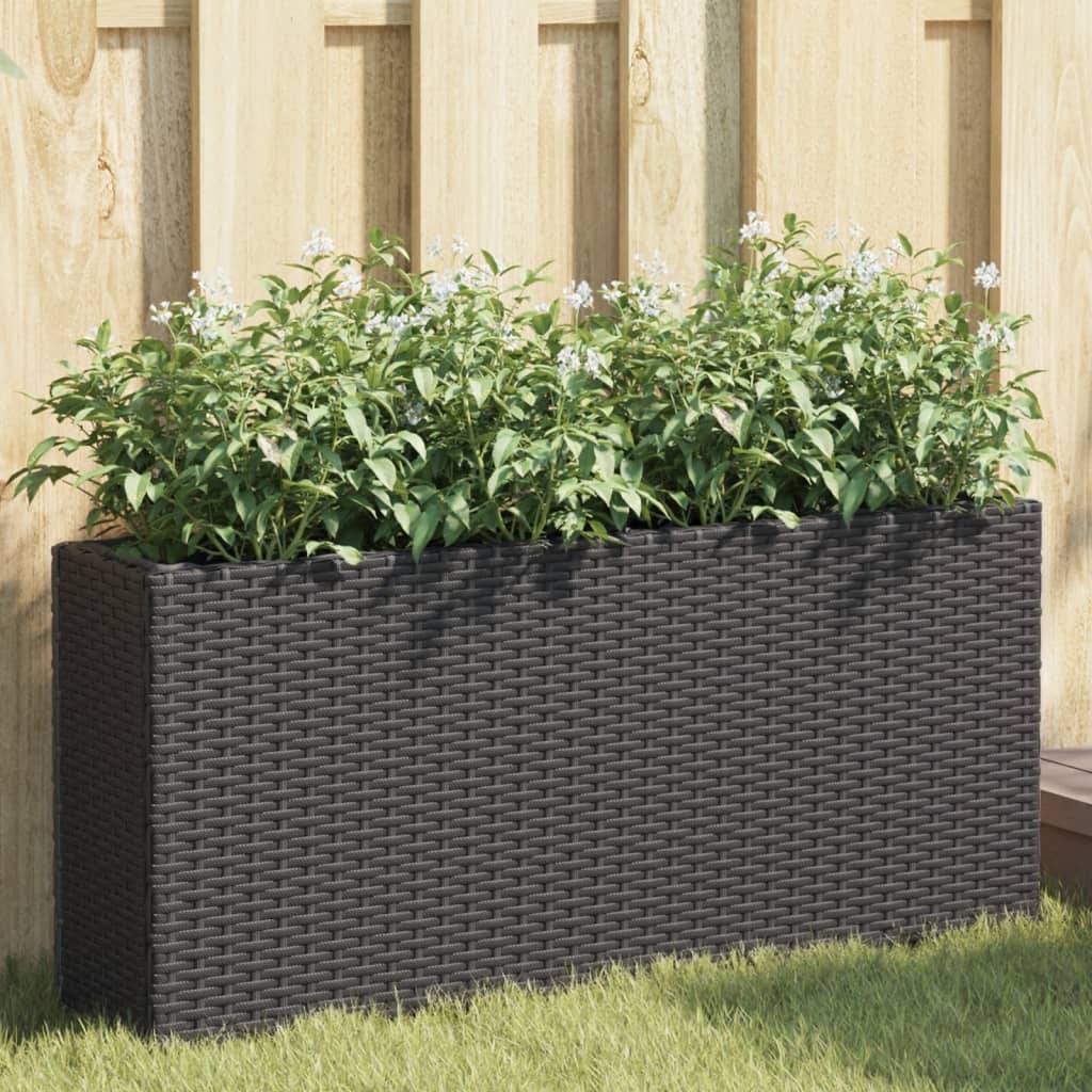 Jardinière | Pot de fleurs | Cache-pot | Bac à fleurs avec 2 pots noir 90x20x40 cm résine tressée - Image 2