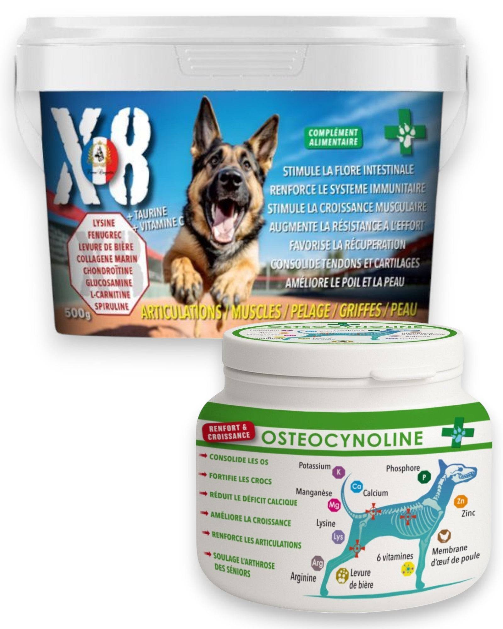 France Croquettes - France Croquettes Pack de compléments alimentaires pour chien - Pack Ostéo X8 (X8 + Ostéocynoline)