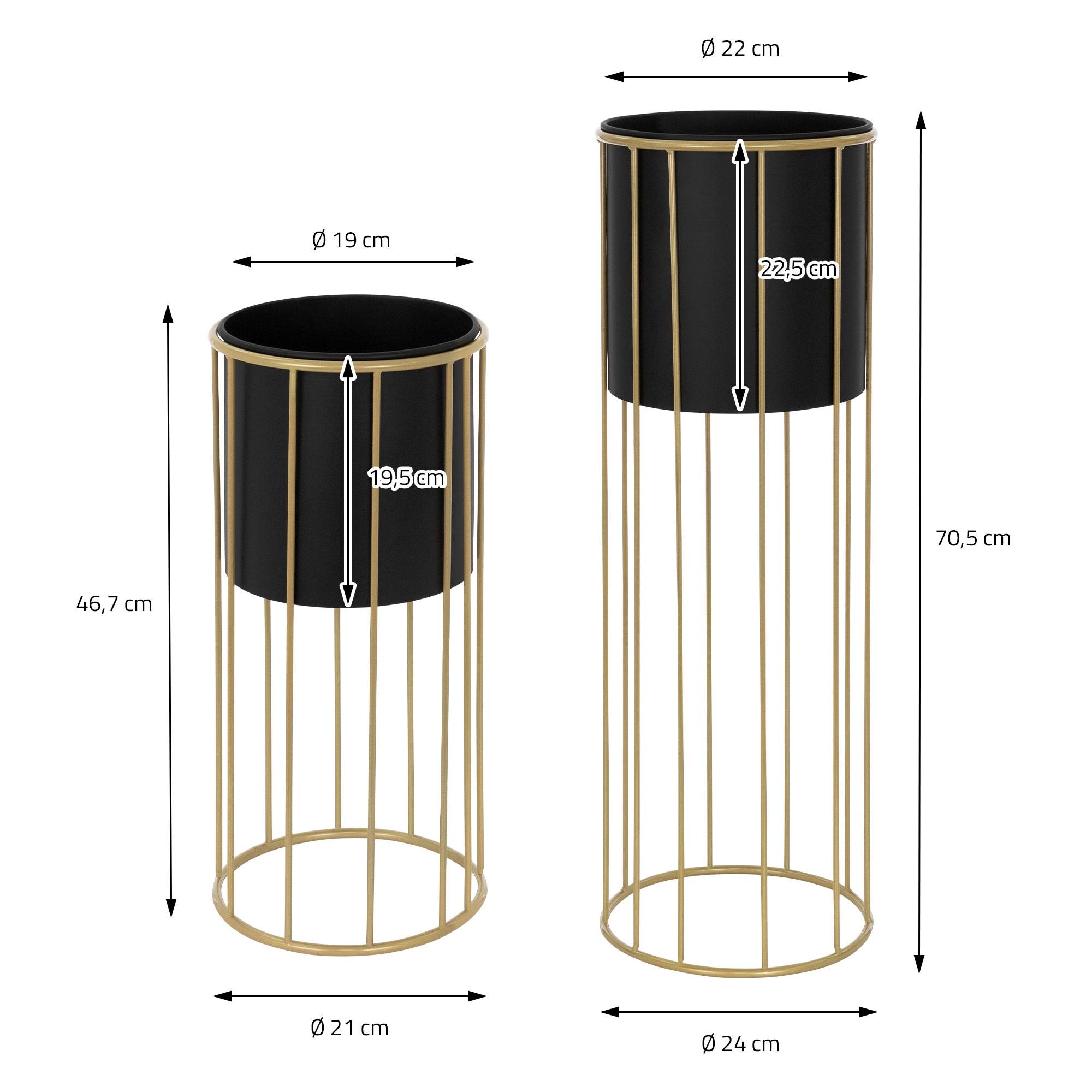 Ml-Design - 2x Support de plantes acier noir/or h: 46,7 et 70,5 cm pot de fleurs décoratif - Image 6