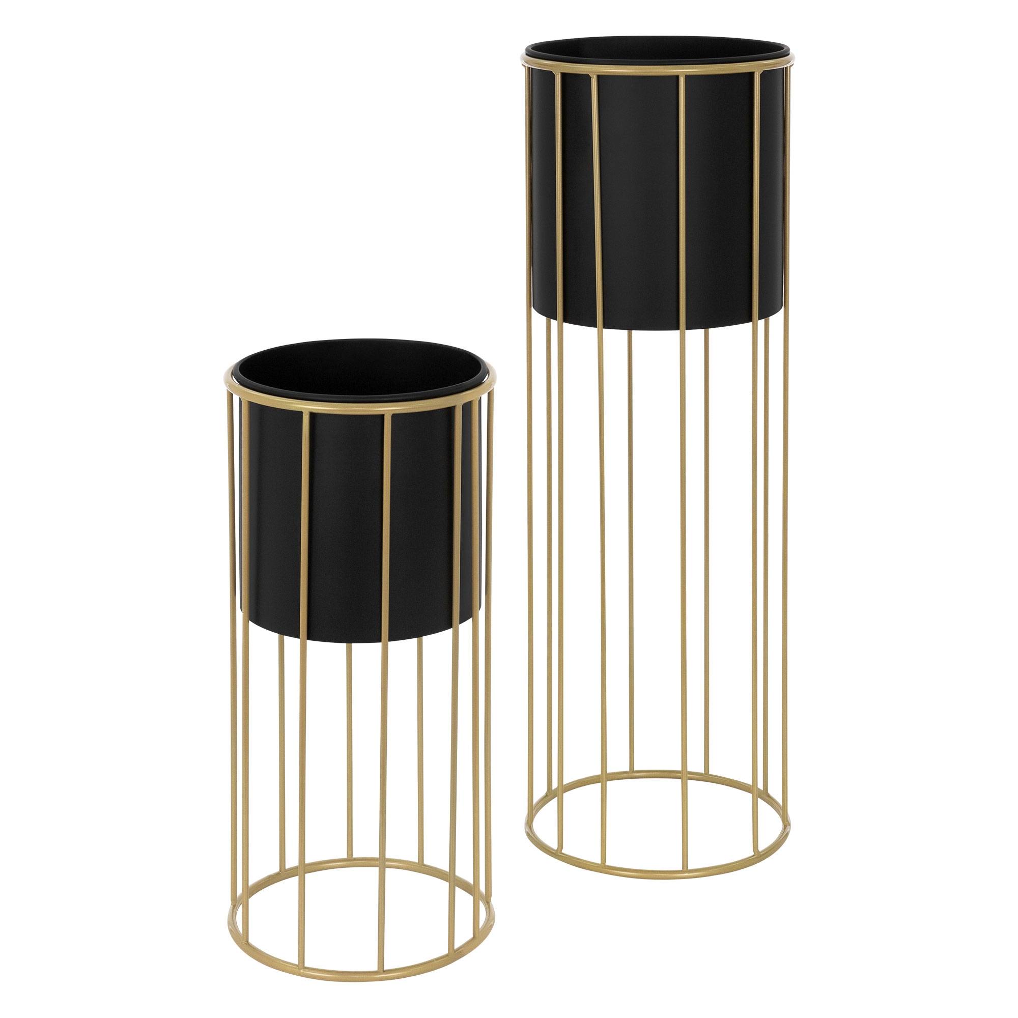 Ml-Design - 2x Support de plantes acier noir/or h: 46,7 et 70,5 cm pot de fleurs décoratif - Image 1