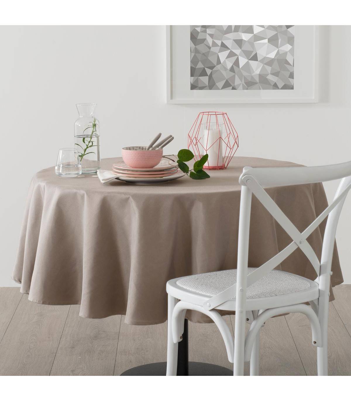 Nappe ronde anti-tache Beige Lin D 180 cm - Image 3
