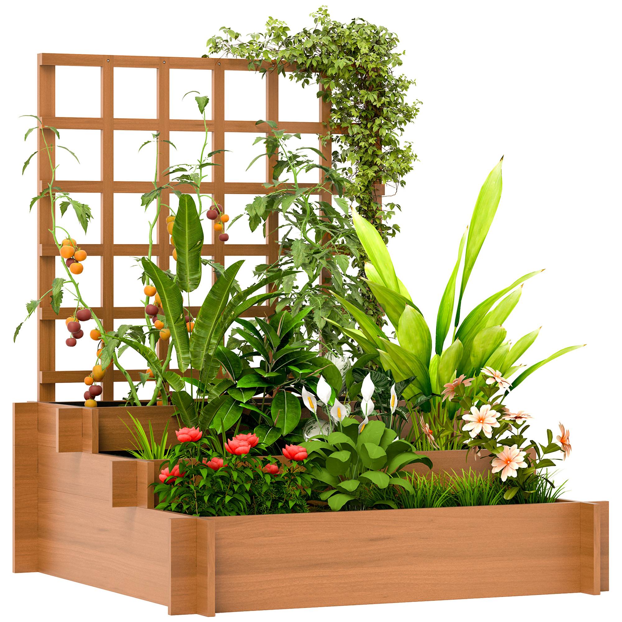 Sans Marque - Jardinière surélevée treillis bac 3 niveaux doublure polaire bois sapin 95x95x110 cm marron - Image 1