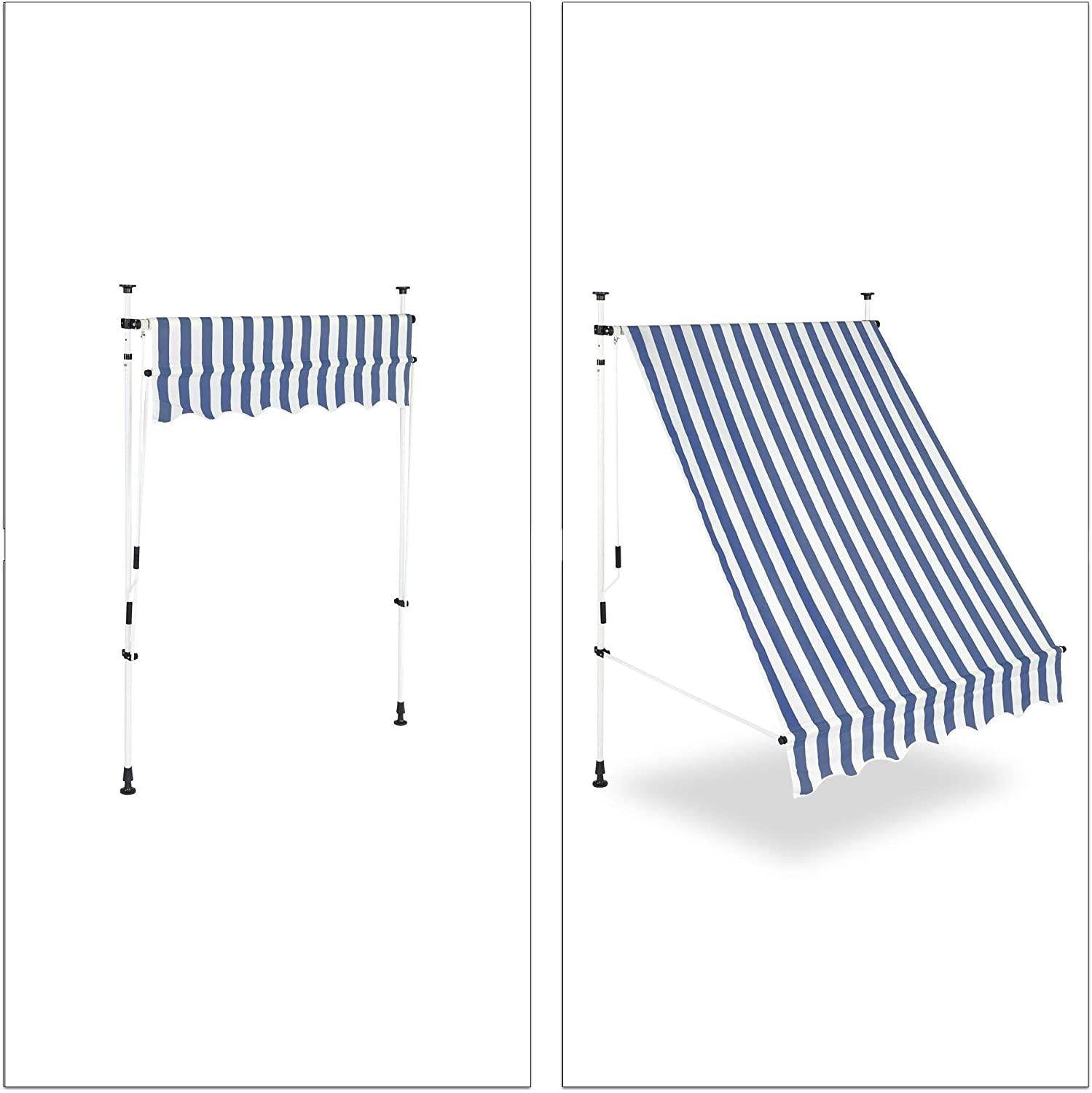Helloshop26 - Copie de Store banne télescopique de balcon manivelle hauteur réglable résistant uv polyester acier 150 x 120 cm blanc et bleu - Image 2