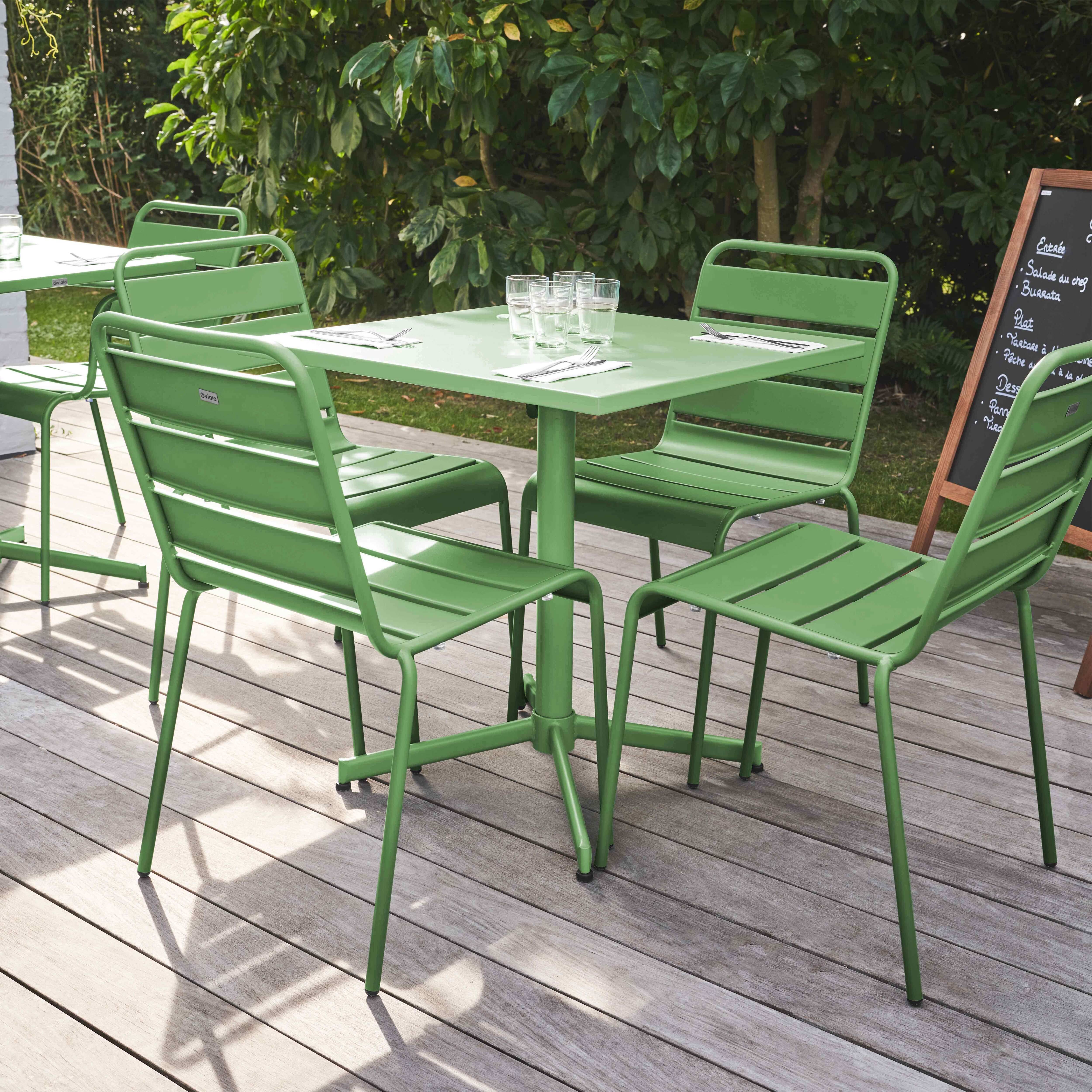Oviala - Ensemble table de jardin carrée et 4 chaises vert cactus Palavas - Oviala - Image 2
