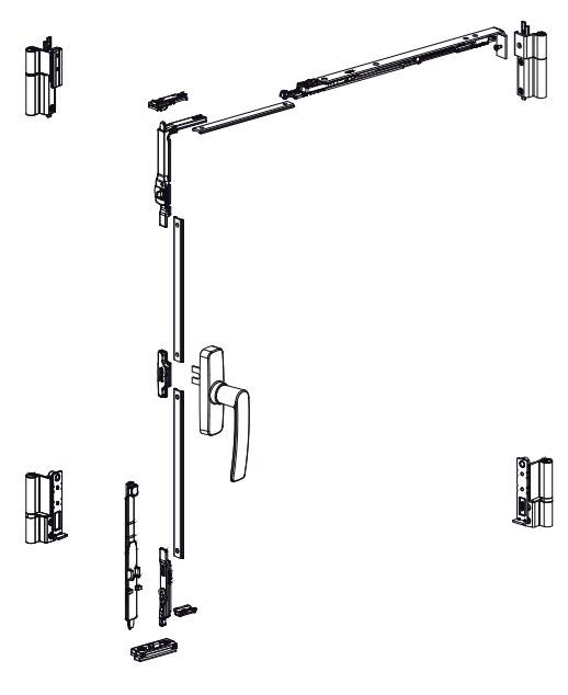 Kit oscillo-battant Galicube 2 V FAPIM à crémone Gea - compas moyen 562 à 1200 mm - Gris - 1331GF-G5 - Image 2
