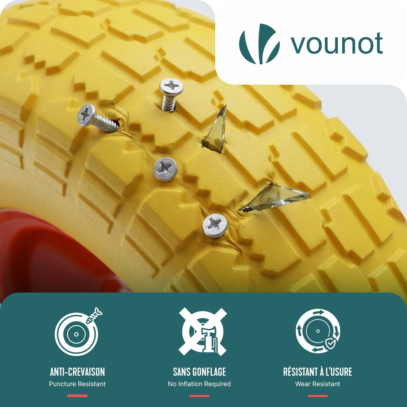 Vounot - Roue increvable 3.5-4 en PU pour brouette diable alesage 16mm 260x85mm Jaune - Image 5