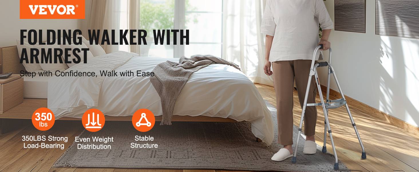 VEVOR Déambulateur pliable à un bras pour personnes âgées et hauteur réglable - Image 9