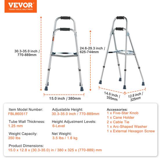 VEVOR Déambulateur pliable à un bras pour personnes âgées et hauteur réglable - Image 7