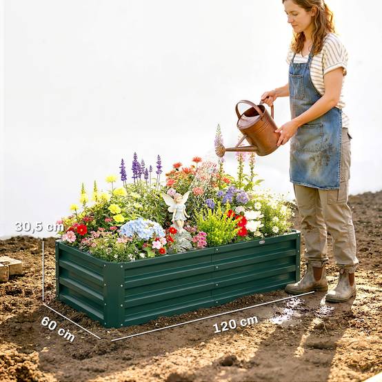 Potager rectangulaire acier galvanisé pour balcon jardin anti-rouille fond ouvert 120x60x30 vert - ComfortXL Outdoor Living - Image 5