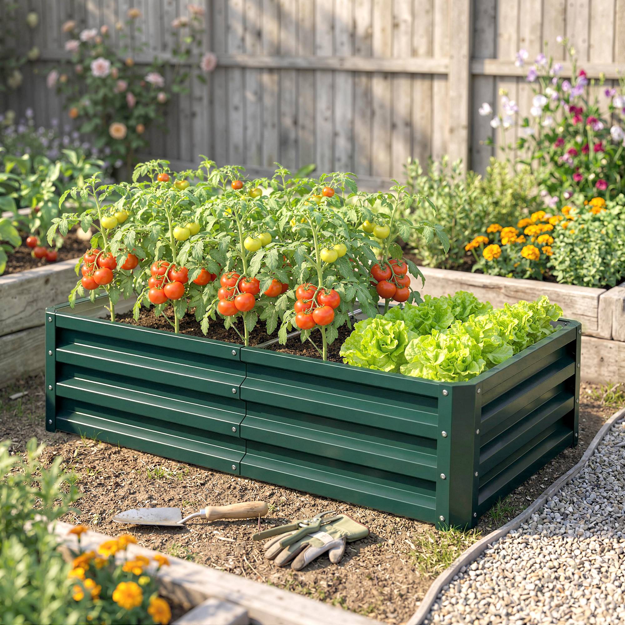 Potager rectangulaire acier galvanisé pour balcon jardin anti-rouille fond ouvert 120x60x30 vert - ComfortXL Outdoor Living - Image 9