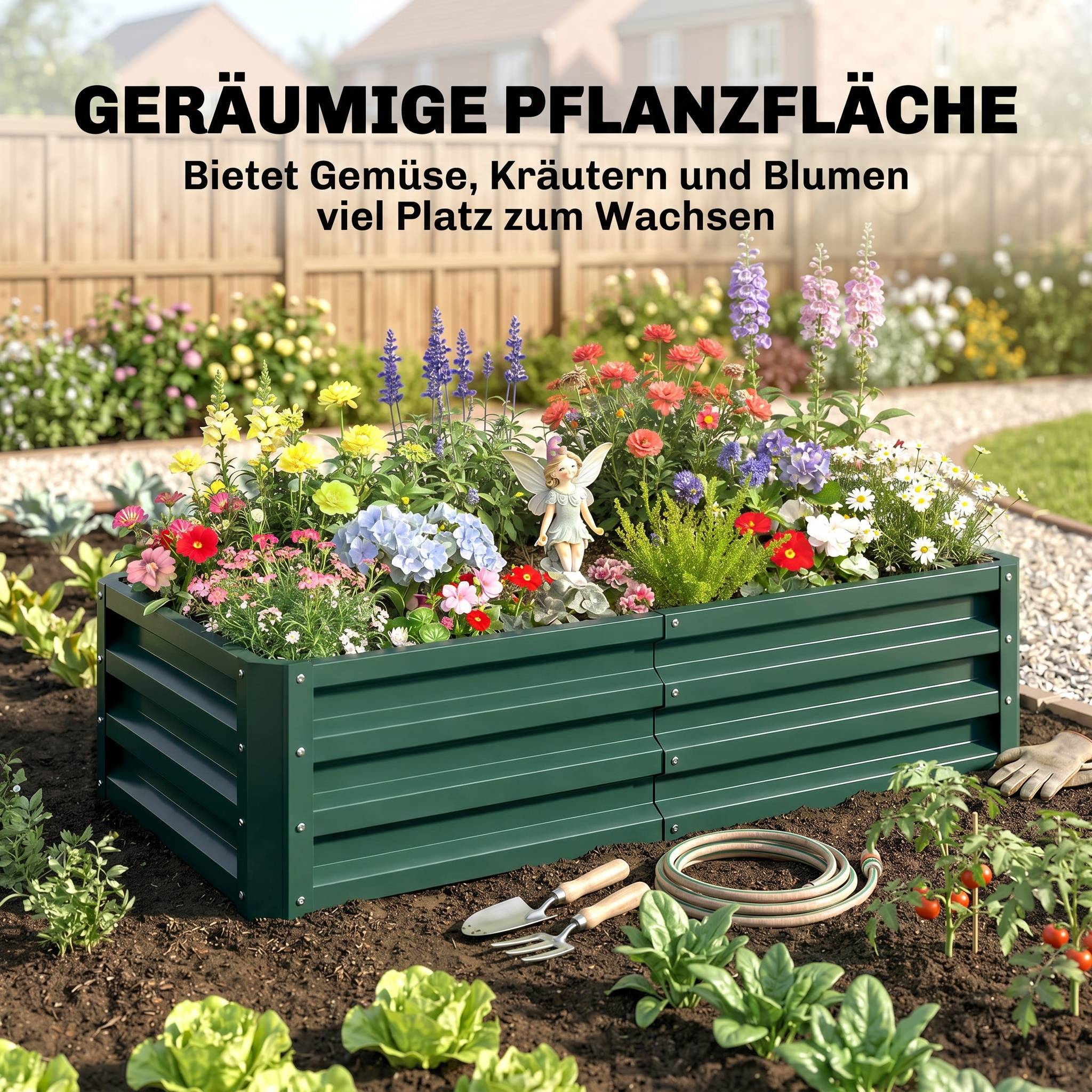 Potager rectangulaire acier galvanisé pour balcon jardin anti-rouille fond ouvert 120x60x30 vert - ComfortXL Outdoor Living - Image 6