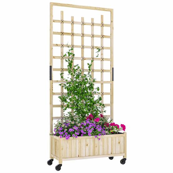 Jardinière avec treillis bois naturel 82,5 x 35 x 186 cm - PANGIVO - Image 1