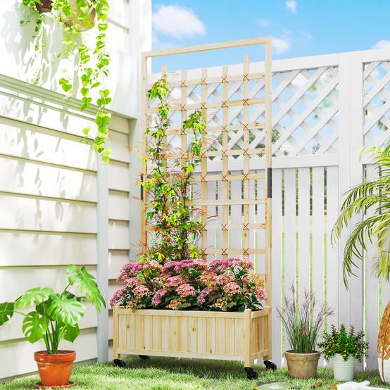 Jardinière avec treillis bois naturel 82,5 x 35 x 186 cm - PANGIVO - Image 3