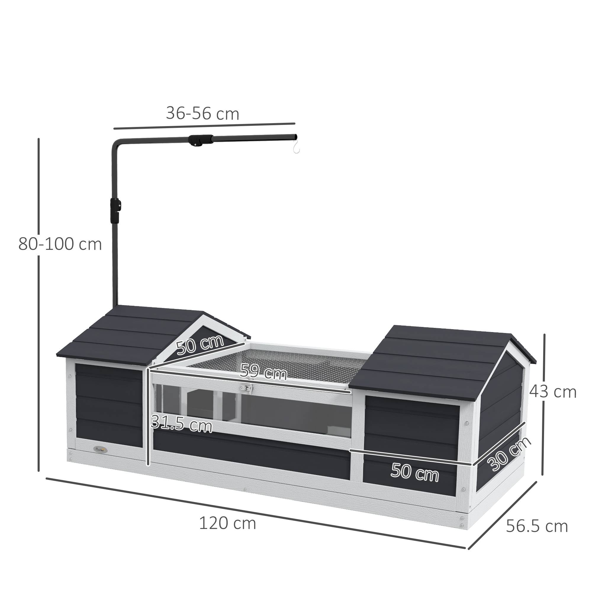 Sans Marque - Maison tortue terrestre extérieure enclos tortue 2 niches support de lampe réglable bois massif 120 x 56,5 x 43 cm gris - Image 5
