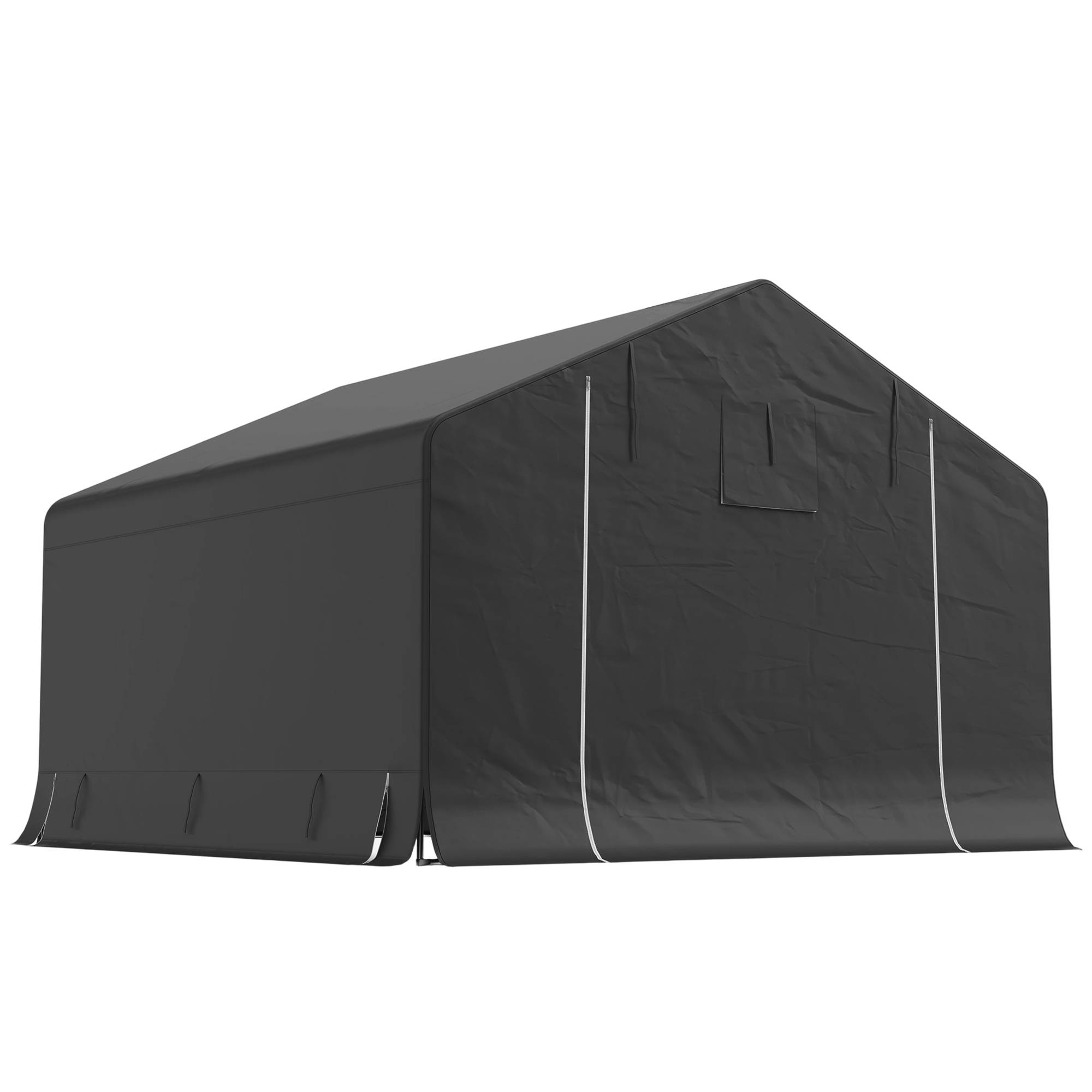Abri de jardin portable vélo avec porte enroulable fermeture éclair structure métal gris foncé, rangement - Image 2