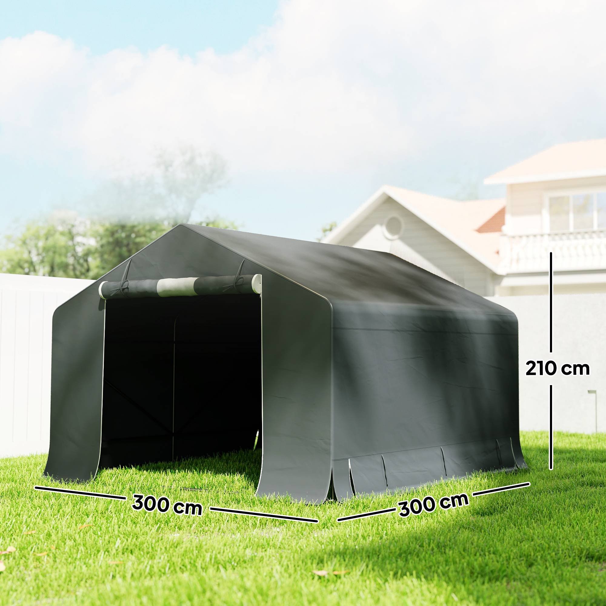 Abri de jardin portable vélo avec porte enroulable fermeture éclair structure métal gris foncé, rangement - Image 5