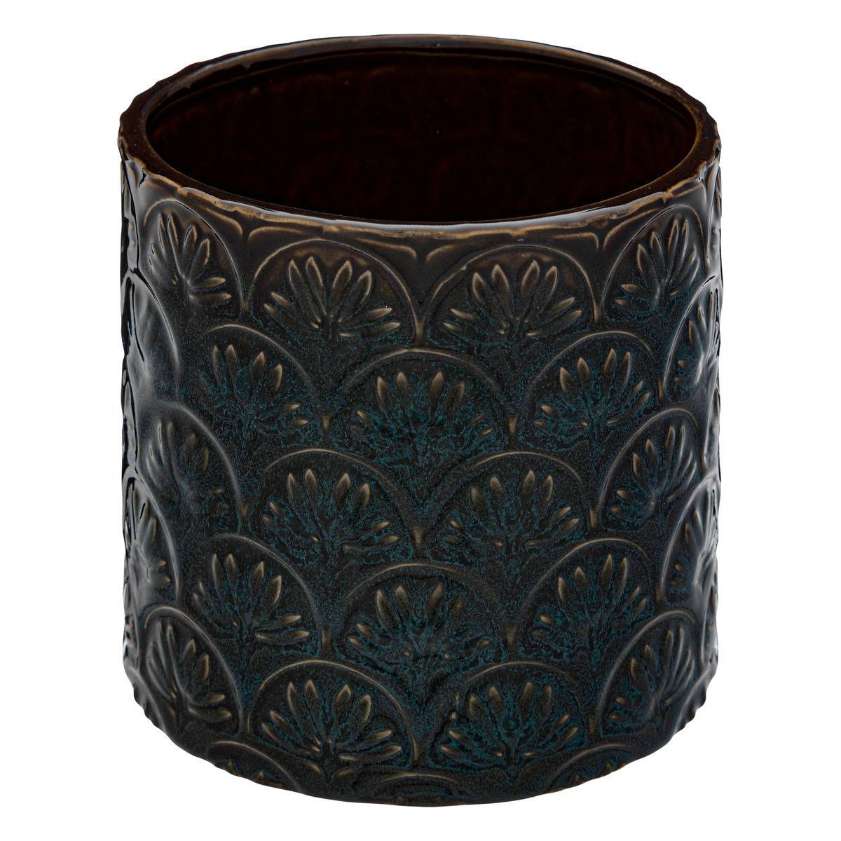 Lot de 2 Pots en Céramique émaillée Bleu et sculptéé de motifs D 18 et D 14 cm - Image 4