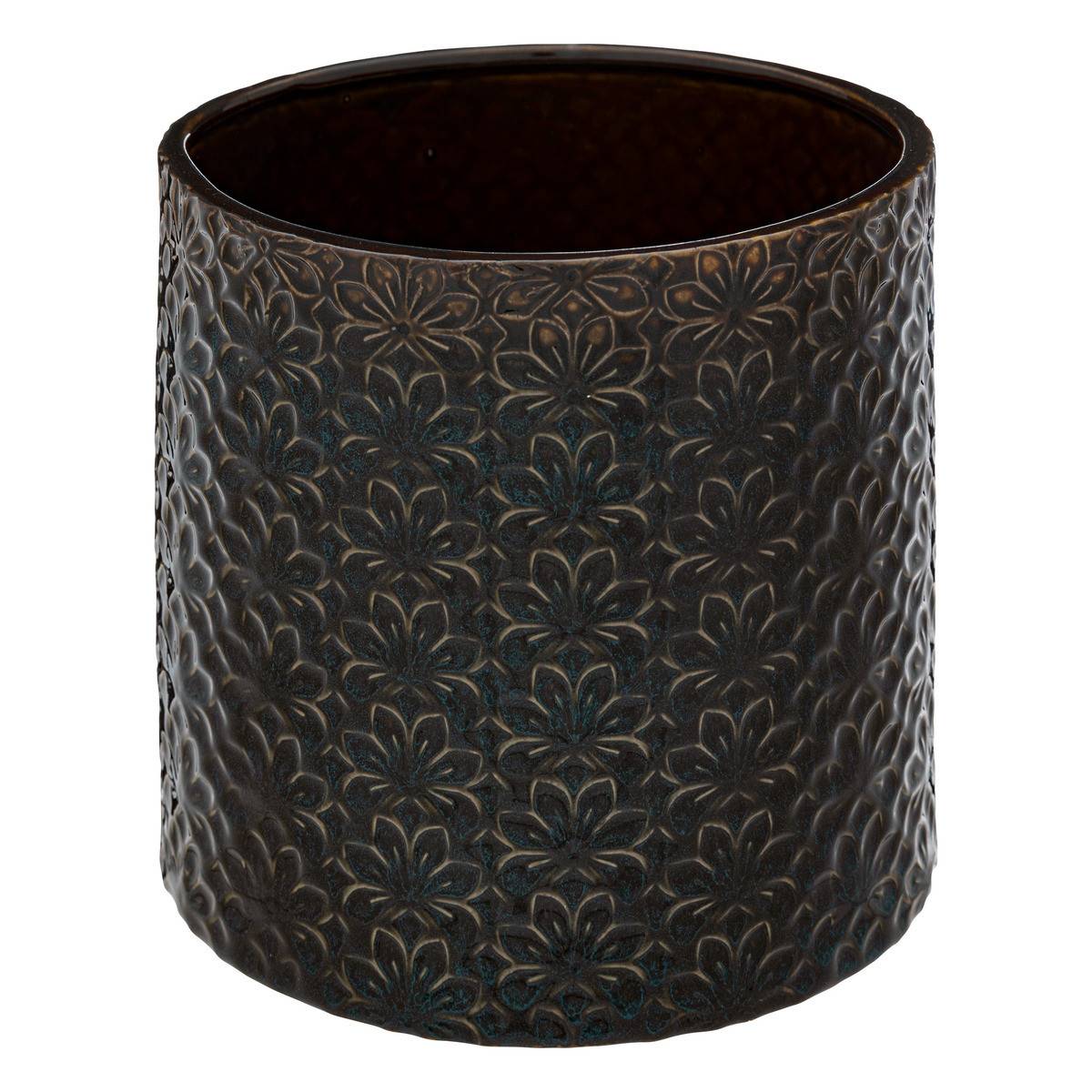 Lot de 2 Pots en Céramique émaillée Bleu et sculptéé de motifs D 18 et D 14 cm - Image 3