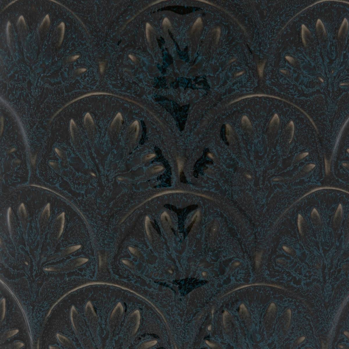 Lot de 2 Pots en Céramique émaillée Bleu et sculptéé de motifs D 18 et D 14 cm - Image 2