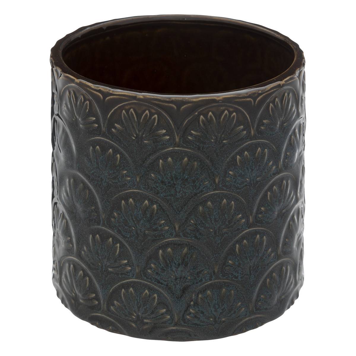 Lot de 2 Pots en Céramique émaillée Bleu et sculptéé de motifs D 18 et D 14 cm - Image 5