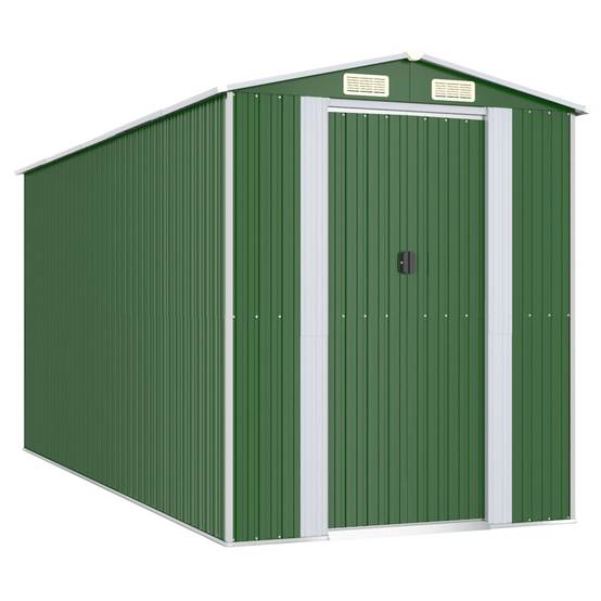 Helloshop26 - Abri de jardin cabane cabanon maison de stockage remise extérieur hangar outils robuste 192 x 440 x 223 cm acier galvanisé vert - Image 1