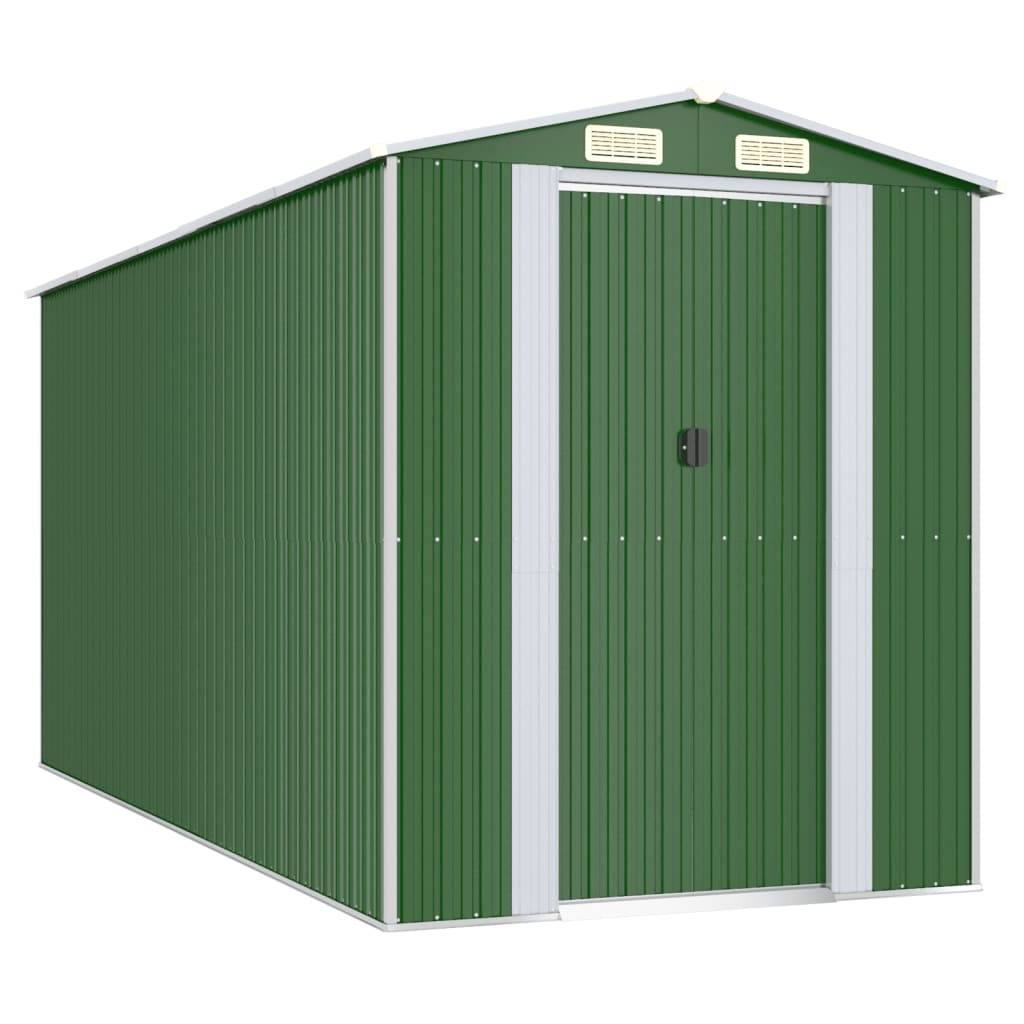 Helloshop26 - Abri de jardin cabane cabanon maison de stockage remise extérieur hangar outils robuste 192 x 440 x 223 cm acier galvanisé vert - Image 1