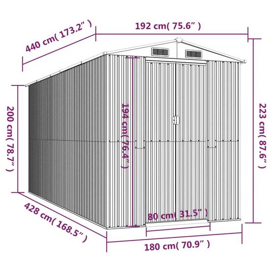 Helloshop26 - Abri de jardin cabane cabanon maison de stockage remise extérieur hangar outils robuste 192 x 440 x 223 cm acier galvanisé vert - Image 6